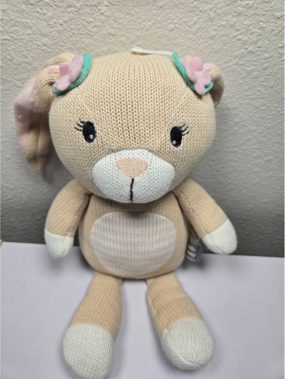 Living Textiles Knit Baby Toy Belle Bunny Whimsical Rattle Stuffed Animal Cotton